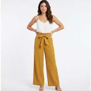 Bailey Blue V-neck Jumpsuit Women Size L White Yellow Stripe Sleeveless Wide Leg